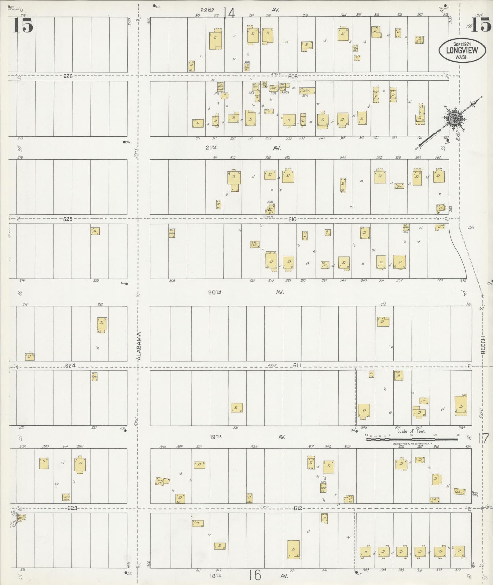 Sanborn Fire Insurance Map from Longview, Cowlitz County, Washington (1924), Sheet #0015 - Complete Map Set gallery image, historic Sanborn map, vintage wall art, Washington Washington