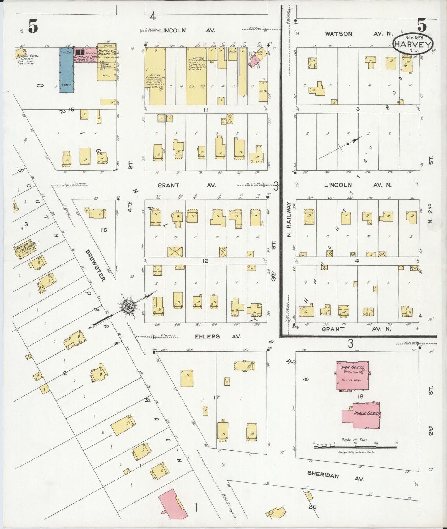 Sanborn Fire Insurance Map from Harvey, Wells County, North Dakota (1926), Sheet #0005 - Historic Sanborn Fire Insurance Map Print, vintage old map wall art, antique decor, genealogy gift, North Dakota North Dakota map