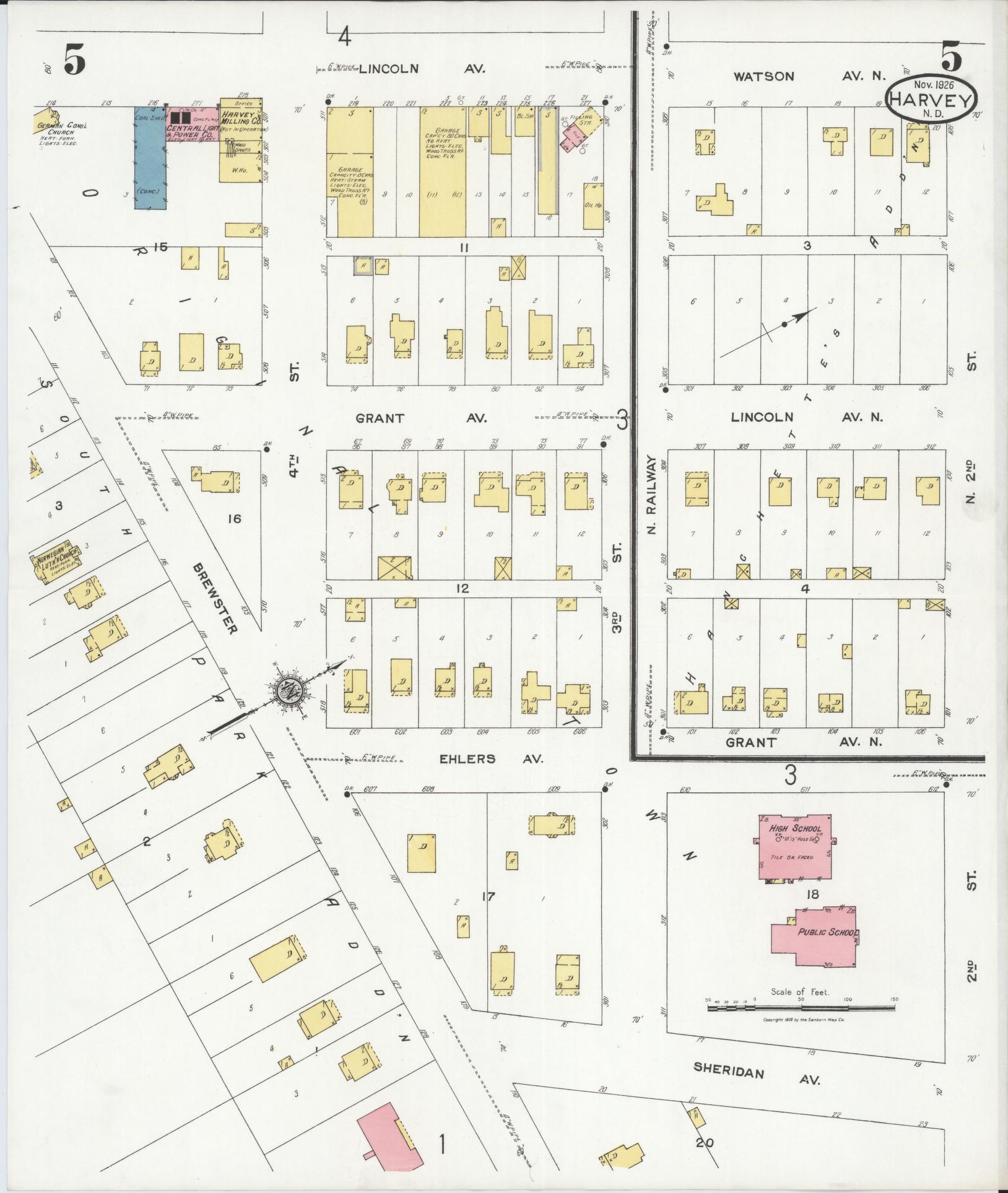 Sanborn Fire Insurance Map from Harvey, Wells County, North Dakota (1926), Sheet #0005 - Historic Sanborn Fire Insurance Map Print, vintage old map wall art, antique decor, genealogy gift, North Dakota North Dakota map