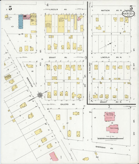 Sanborn Fire Insurance Map from Harvey, Wells County, North Dakota (1926), Sheet #0005 - Historic Sanborn Fire Insurance Map Print, vintage old map wall art, antique decor, genealogy gift, North Dakota North Dakota map