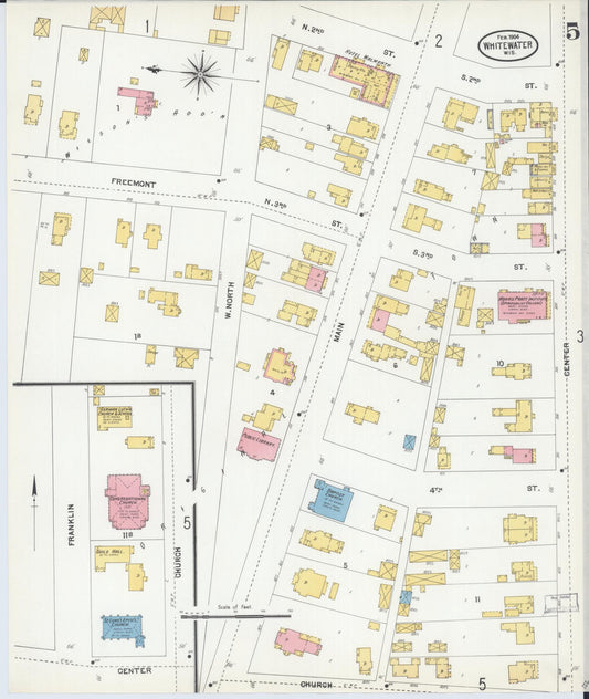 Sanborn Fire Insurance Map from Whitewater, Walworth County, Wisconsin (1904), Sheet #0005 - Historic Sanborn Fire Insurance Map Print, vintage old map wall art, antique decor, genealogy gift, Wisconsin Wisconsin map