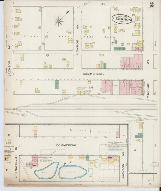 Sanborn Fire Insurance Map from Lebanon, Laclede County, Missouri (1886), Sheet #0002 - Historic Sanborn Fire Insurance Map Print, vintage old map wall art, antique decor, genealogy gift, Missouri Missouri map