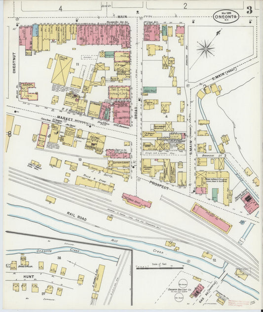 Sanborn Fire Insurance Map from Oneonta, Otsego County, New York (1898), Sheet #0003 - Historic Sanborn Fire Insurance Map Print, vintage old map wall art, antique decor, genealogy gift, New York New York map