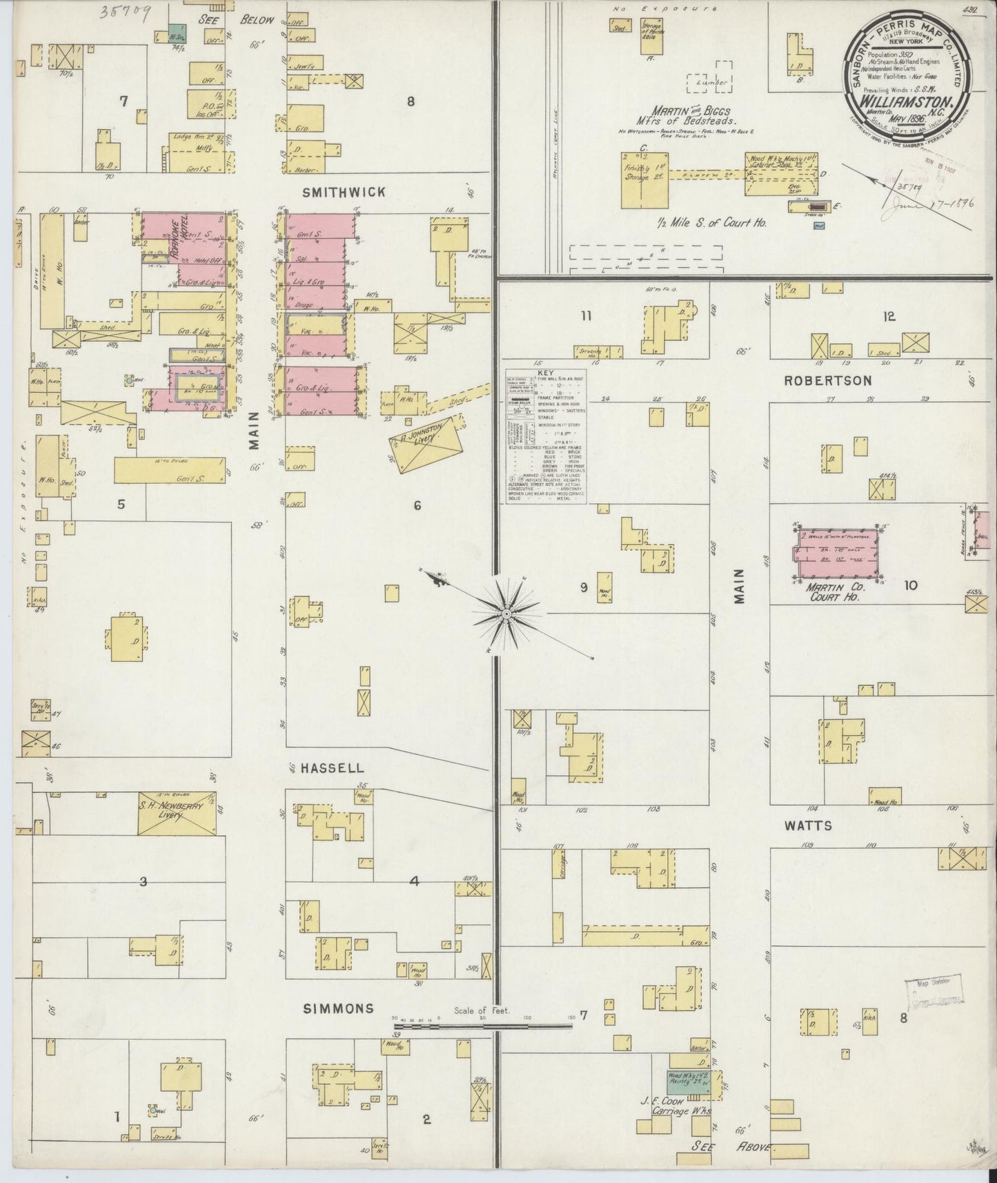 Sanborn Fire Insurance Map from Williamston, Martin County, North Carolina. (1896) – Historic Sanborn Fire Insurance Map Print