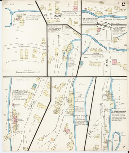 Sanborn Fire Insurance Map from Springfield, Windsor County, Vermont (1885), Sheet #0002 - Complete Map Set gallery image, historic Sanborn map, vintage wall art, Vermont Vermont