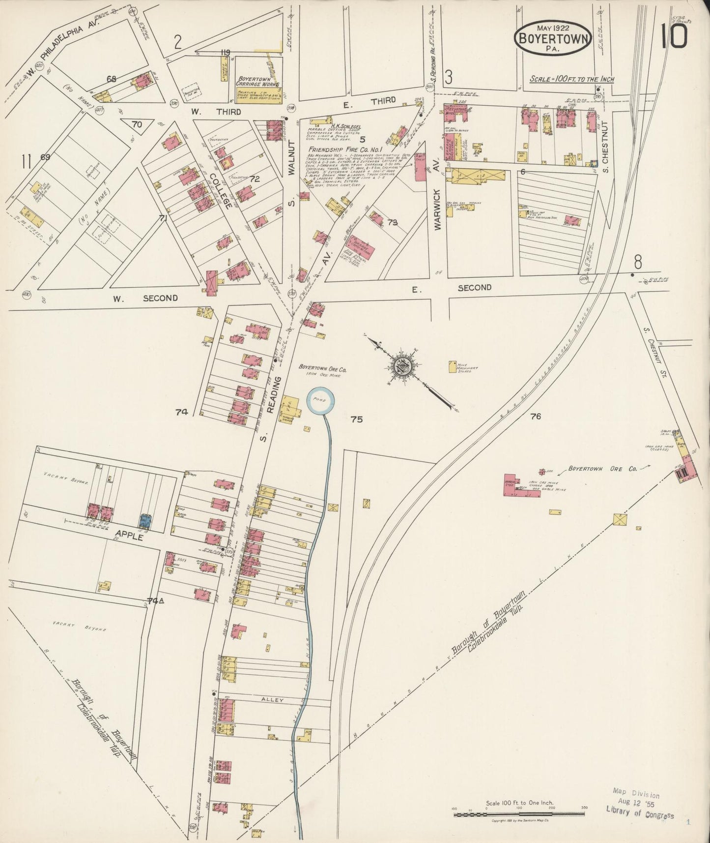 Sanborn Fire Insurance Map from Boyertown, Berks County, Pennsylvania (1922), Sheet #0010 - Historic Sanborn Fire Insurance Map Print, vintage old map wall art, antique decor, genealogy gift, Pennsylvania Pennsylvania map
