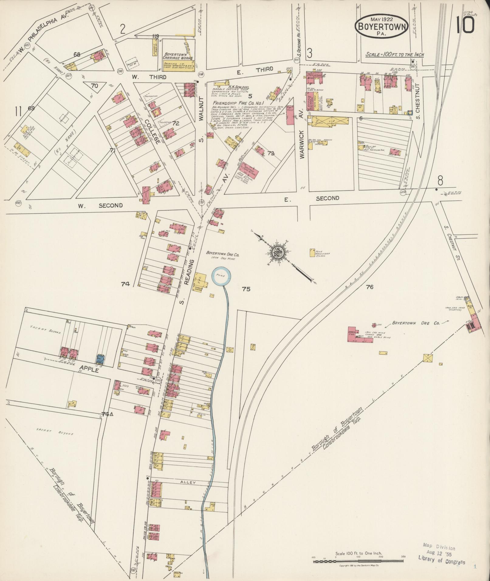 Sanborn Fire Insurance Map from Boyertown, Berks County, Pennsylvania (1922), Sheet #0010 - Historic Sanborn Fire Insurance Map Print, vintage old map wall art, antique decor, genealogy gift, Pennsylvania Pennsylvania map