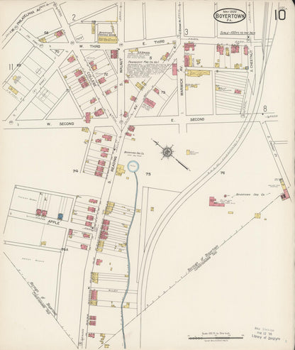Sanborn Fire Insurance Map from Boyertown, Berks County, Pennsylvania (1922), Sheet #0010 - Historic Sanborn Fire Insurance Map Print, vintage old map wall art, antique decor, genealogy gift, Pennsylvania Pennsylvania map