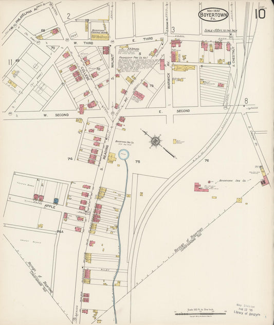 Sanborn Fire Insurance Map from Boyertown, Berks County, Pennsylvania (1922), Sheet #0010 - Historic Sanborn Fire Insurance Map Print, vintage old map wall art, antique decor, genealogy gift, Pennsylvania Pennsylvania map