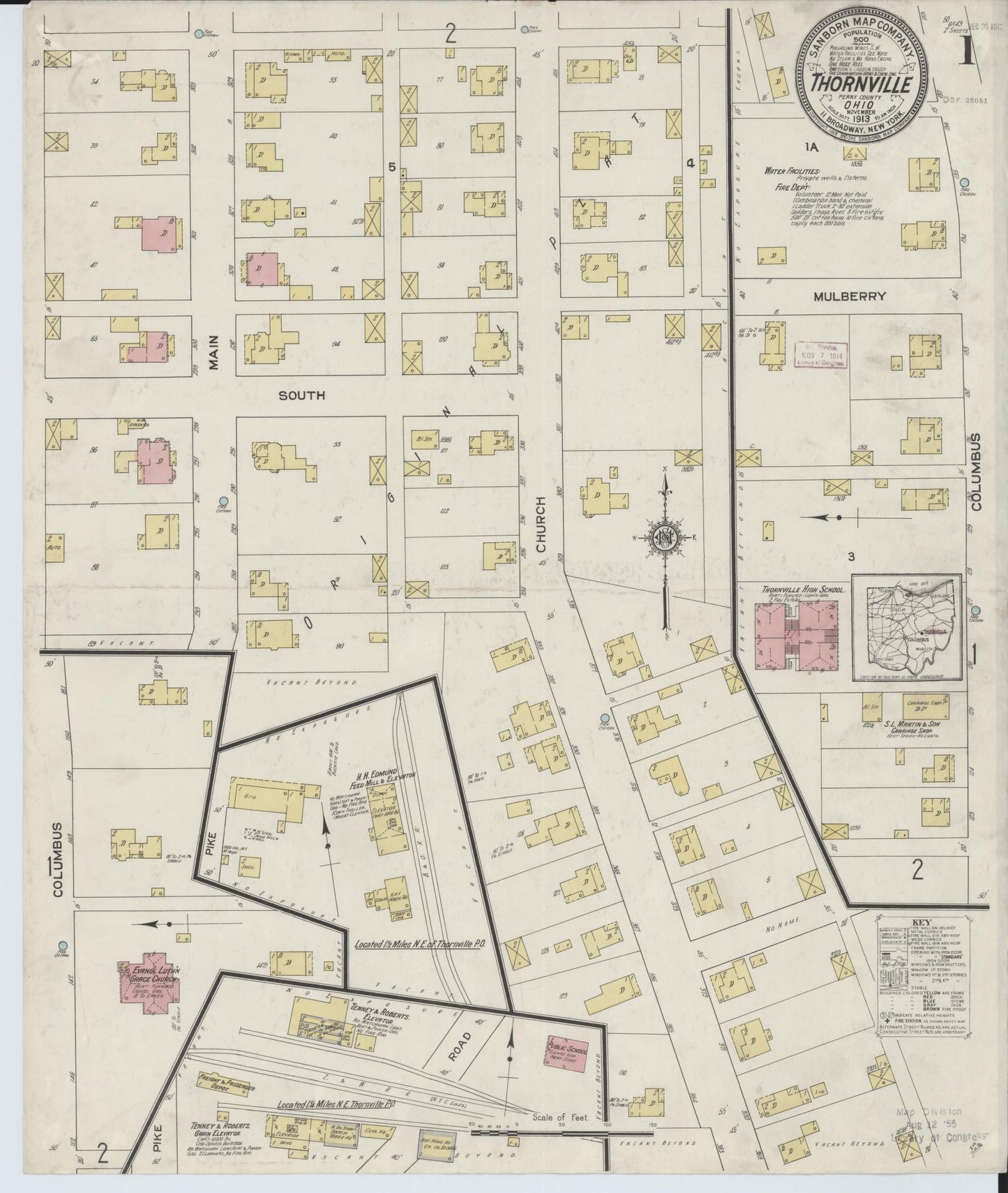 Sanborn Fire Insurance Map from Thornville, Perry County, Ohio (1913), Sheet #0001 - Complete Map Set gallery image, historic Sanborn map, vintage wall art, Ohio Ohio