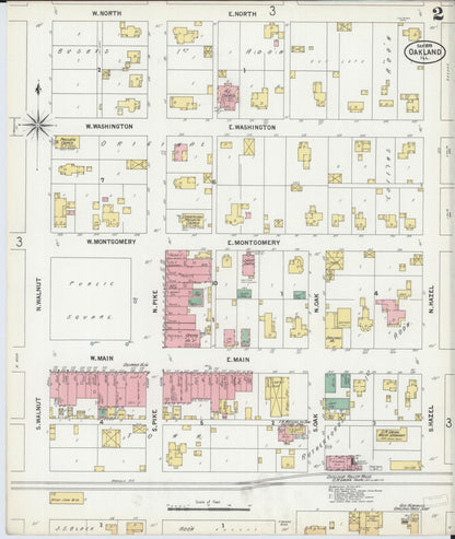 Sanborn Fire Insurance Map from Oakland, Coles County, Illinois (1899), Sheet #0002 - Complete Map Set gallery image, historic Sanborn map, vintage wall art, Illinois Illinois