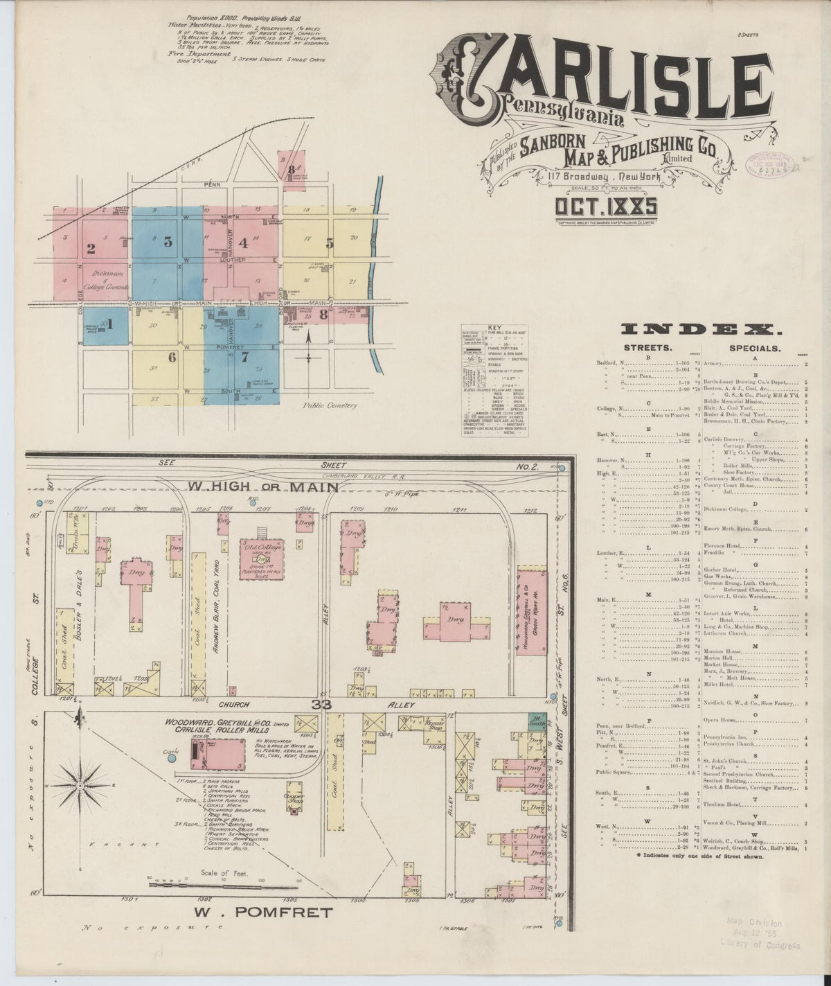 Sanborn Fire Insurance Map from Carlisle, Cumberland County, Pennsylvania (1885), Sheet #0001 - Complete Map Set gallery image, historic Sanborn map, vintage wall art, Pennsylvania Pennsylvania