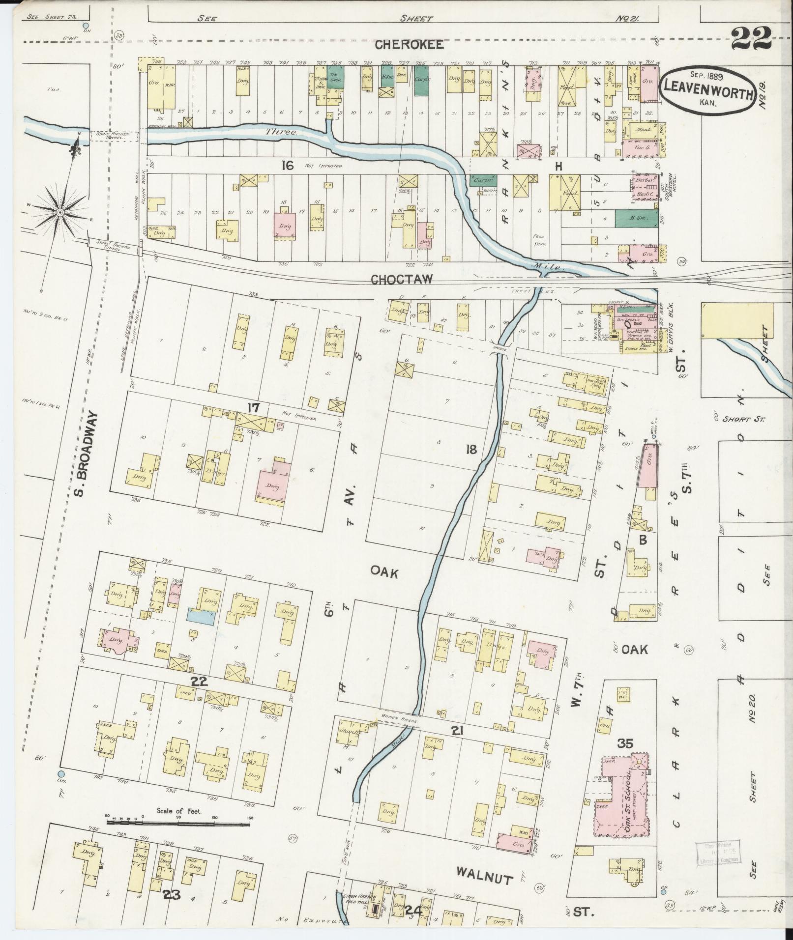 Sanborn Fire Insurance Map from Leavenworth, Leavenworth County, Kansas (1889), Sheet #0023 - Historic Sanborn Fire Insurance Map Print, vintage old map wall art, antique decor, genealogy gift, Kansas Kansas map