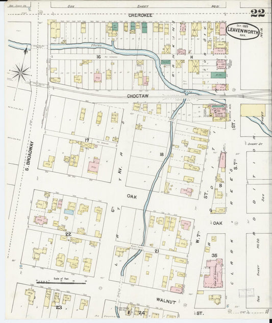 Sanborn Fire Insurance Map from Leavenworth, Leavenworth County, Kansas (1889), Sheet #0023 - Historic Sanborn Fire Insurance Map Print, vintage old map wall art, antique decor, genealogy gift, Kansas Kansas map