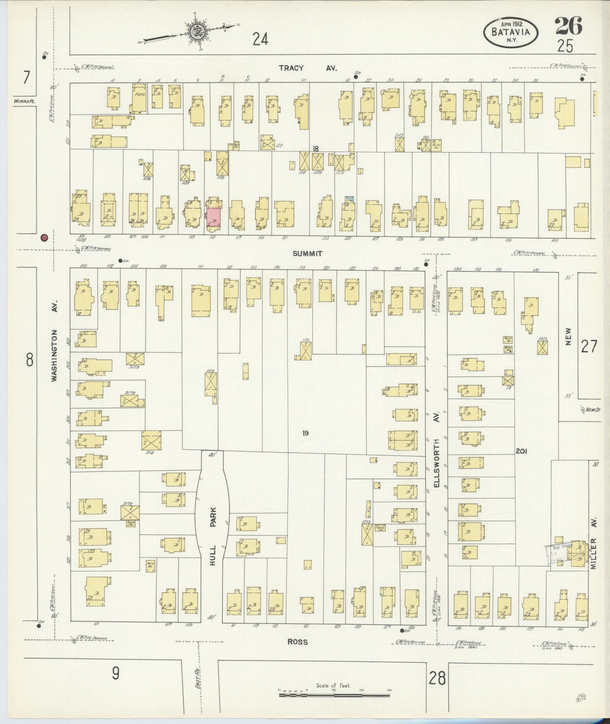 Sanborn Fire Insurance Map from Batavia, Genesee County, New York (1912), Sheet #0026 - Historic Sanborn Fire Insurance Map Print, vintage old map wall art, antique decor, genealogy gift, New York New York map