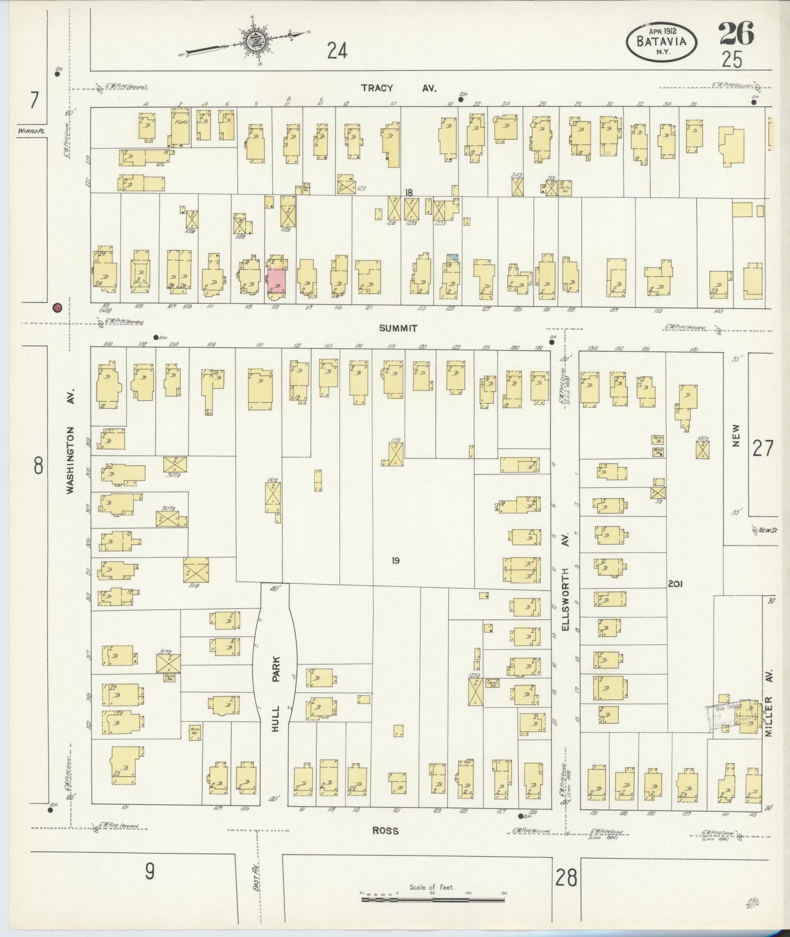 Sanborn Fire Insurance Map from Batavia, Genesee County, New York (1912), Sheet #0026 - Historic Sanborn Fire Insurance Map Print, vintage old map wall art, antique decor, genealogy gift, New York New York map