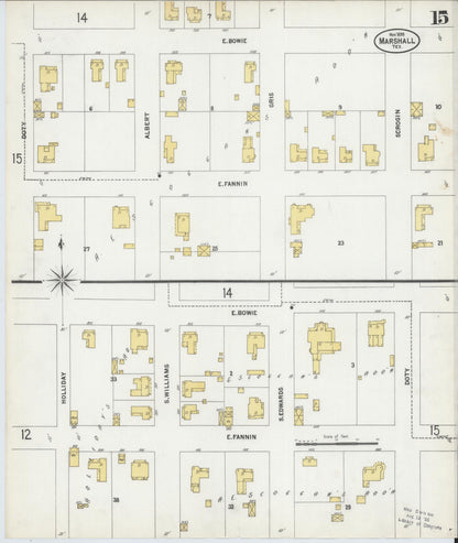 Sanborn Fire Insurance Map from Marshall, Harrison County, Texas (1899), Sheet #0015 - Complete Map Set gallery image, historic Sanborn map, vintage wall art, Texas Texas