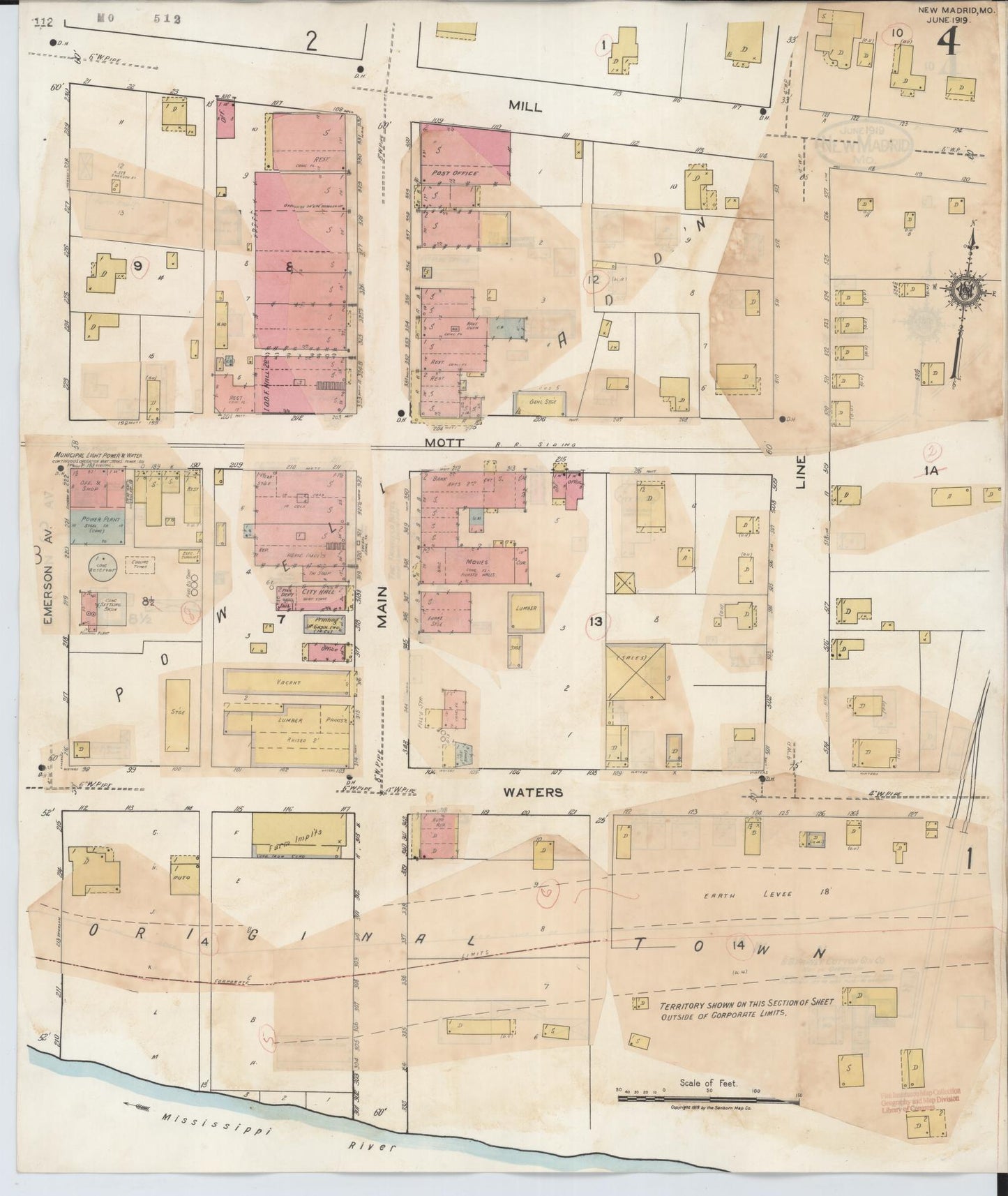 Sanborn Fire Insurance Map from New Madrid, New Madrid County, Missouri (1943), Sheet #0004 - Historic Sanborn Fire Insurance Map Print, vintage old map wall art, antique decor, genealogy gift, Missouri Missouri map