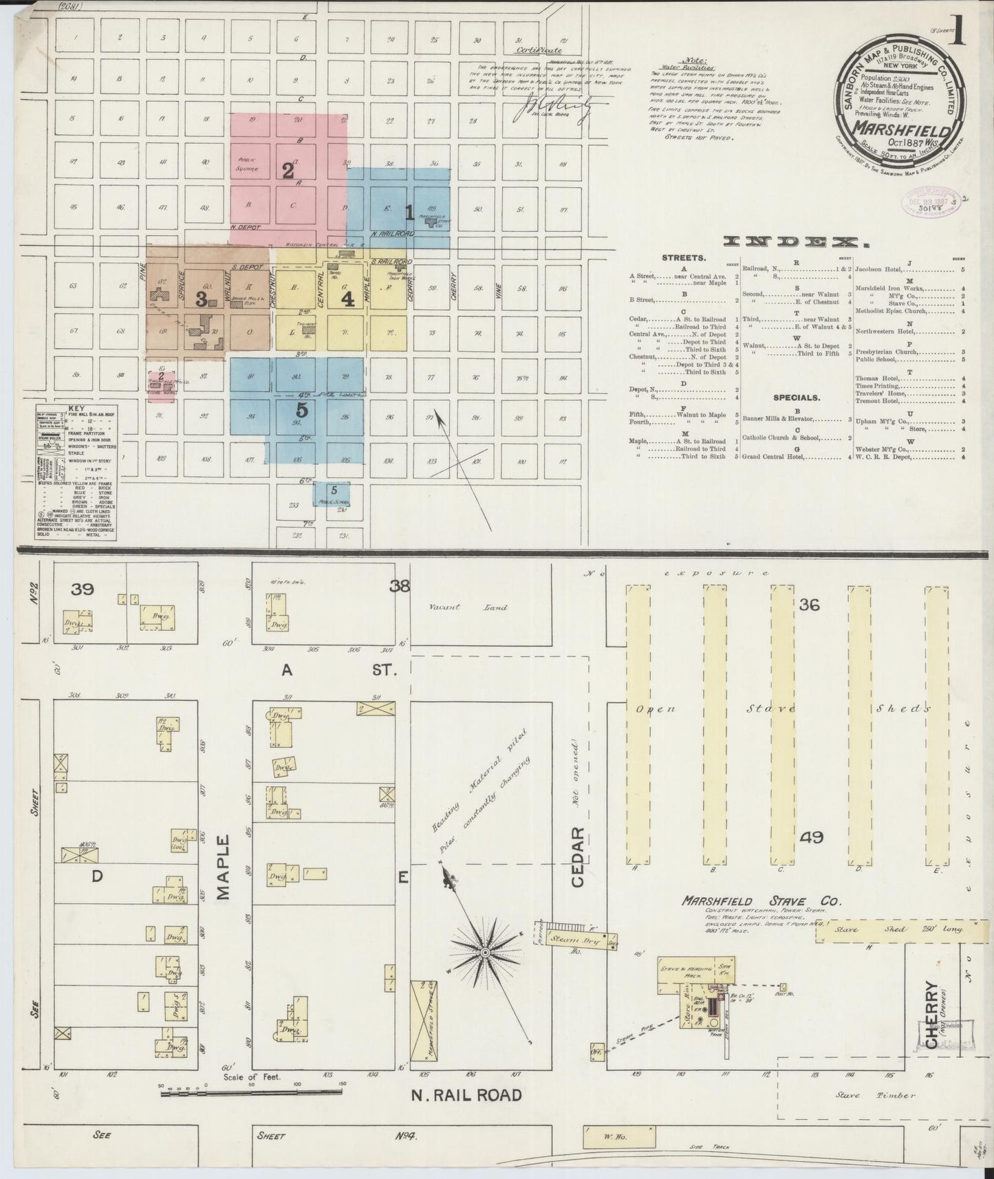 Sanborn Fire Insurance Map from Marshfield, Wood County, Wisconsin (1887), Sheet #0001 - Complete Map Set gallery image, historic Sanborn map, vintage wall art, Wisconsin Wisconsin