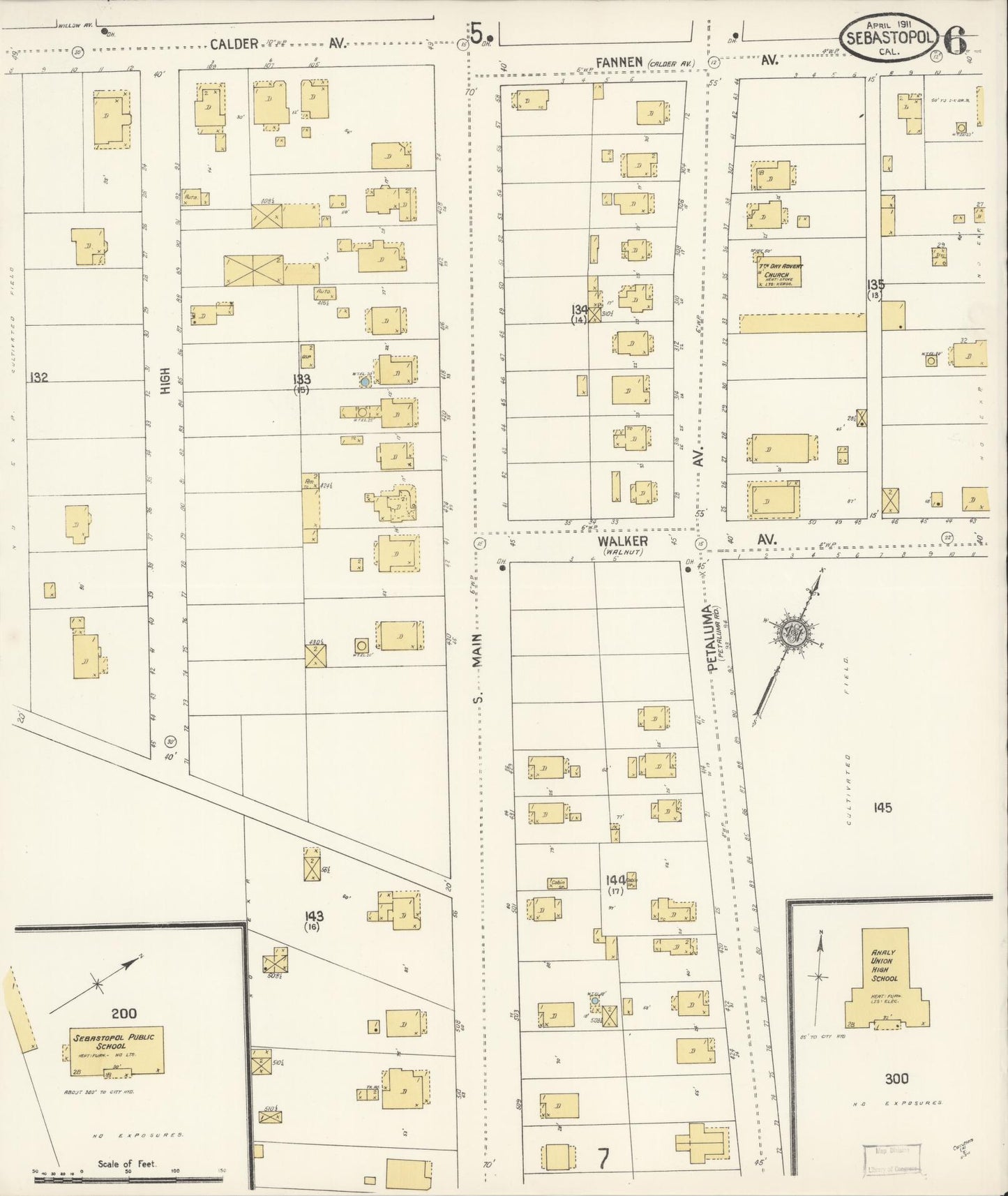 Sanborn Fire Insurance Map from Sebastopol, Sonoma County, California (1911), Sheet #0006 - Complete Map Set gallery image, historic Sanborn map, vintage wall art, California California