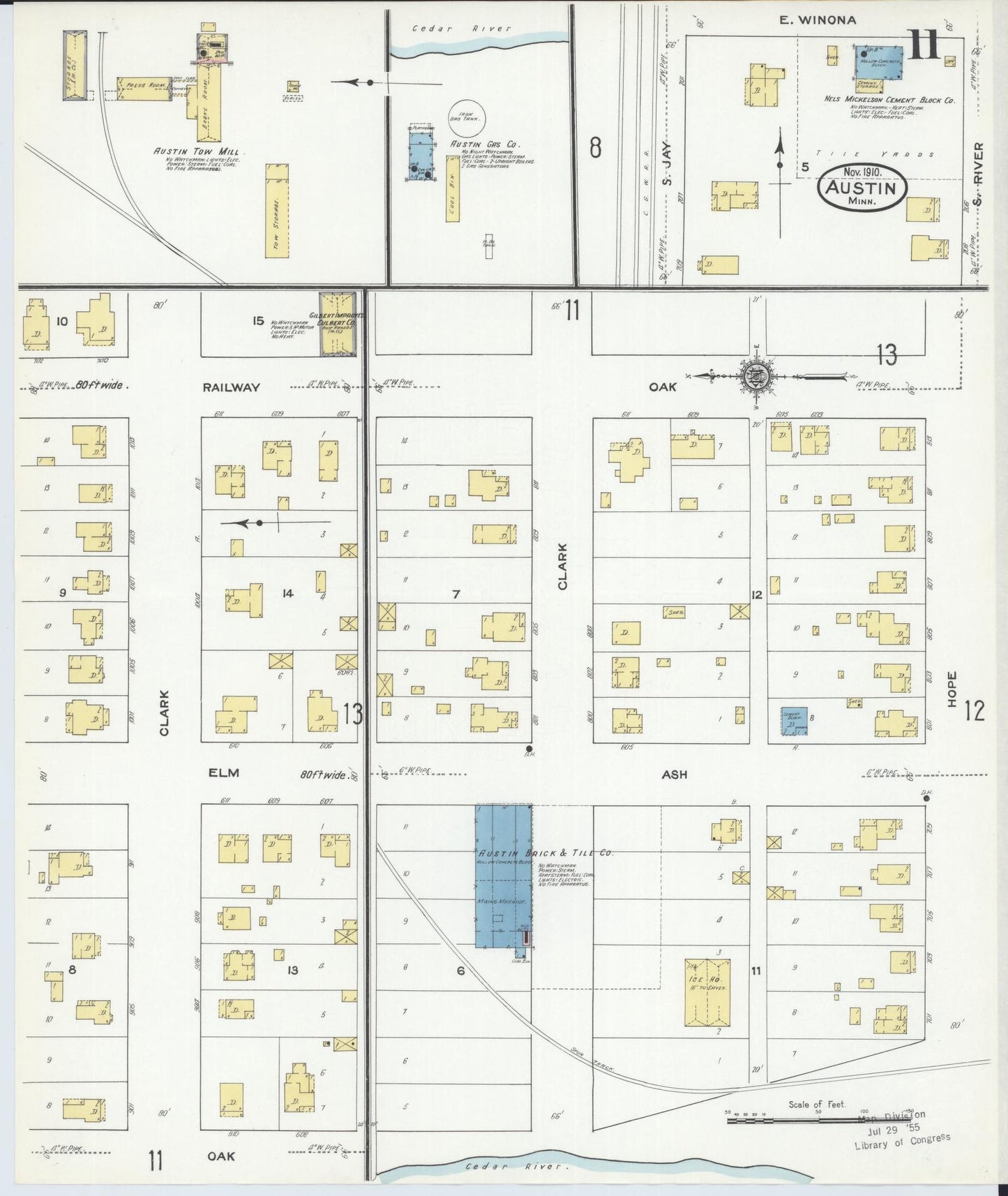 Sanborn Fire Insurance Map from Austin, Mower County, Minnesota (1910), Sheet #0011 - Historic Sanborn Fire Insurance Map Print, vintage old map wall art, antique decor, genealogy gift, Minnesota Minnesota map