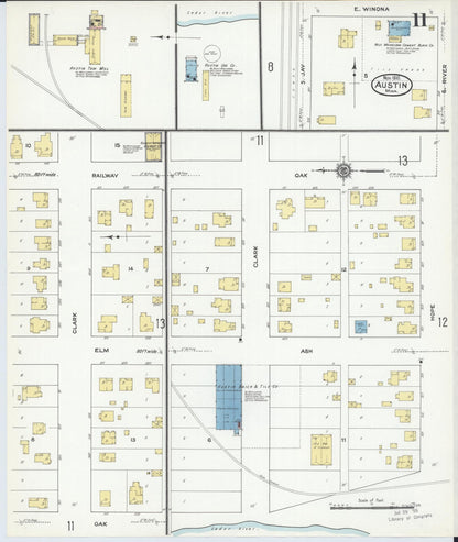 Sanborn Fire Insurance Map from Austin, Mower County, Minnesota (1910), Sheet #0011 - Historic Sanborn Fire Insurance Map Print, vintage old map wall art, antique decor, genealogy gift, Minnesota Minnesota map