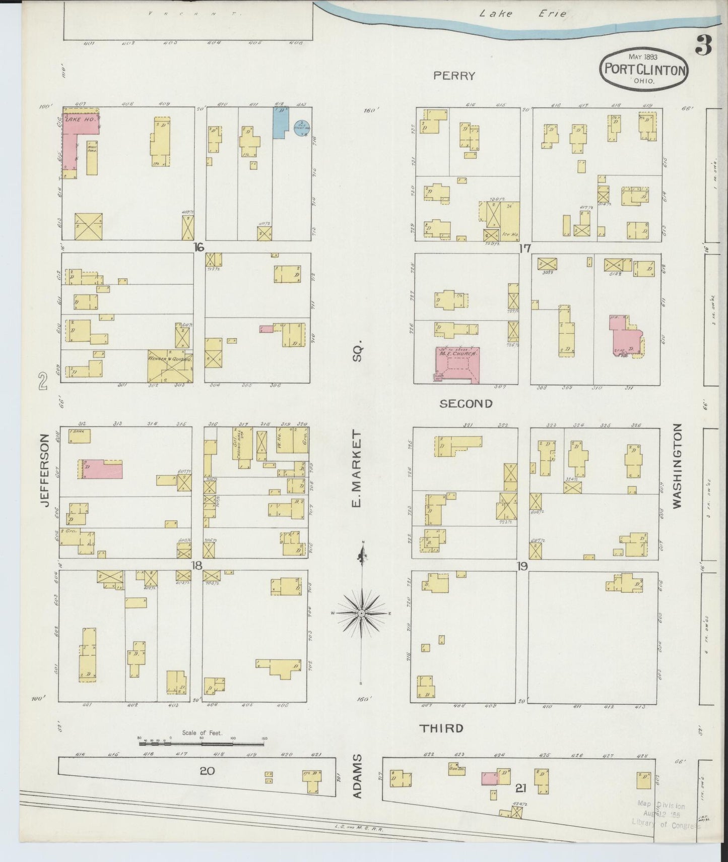 Sanborn Fire Insurance Map from Port Clinton, Ottawa County, Ohio (1893), Sheet #0003 - Historic Sanborn Fire Insurance Map Print, vintage old map wall art, antique decor, genealogy gift, Ohio Ohio map