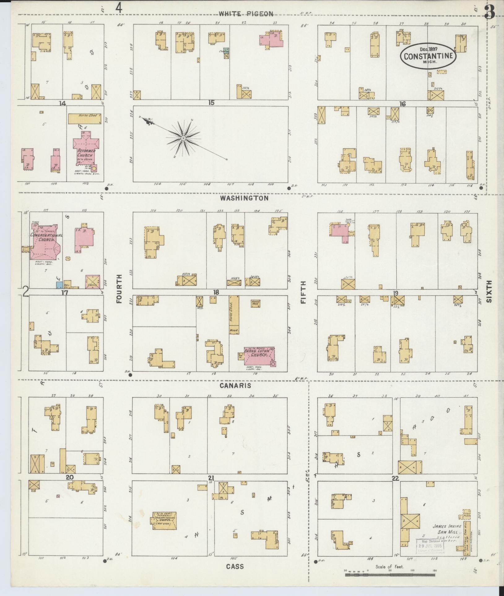 Sanborn Fire Insurance Map from Constantine, Saint Joseph County, Michigan (1897), Sheet #0003 - Historic Sanborn Fire Insurance Map Print, vintage old map wall art, antique decor, genealogy gift, Michigan Michigan map