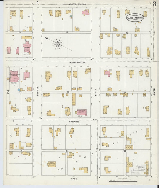 Sanborn Fire Insurance Map from Constantine, Saint Joseph County, Michigan (1897), Sheet #0003 - Historic Sanborn Fire Insurance Map Print, vintage old map wall art, antique decor, genealogy gift, Michigan Michigan map