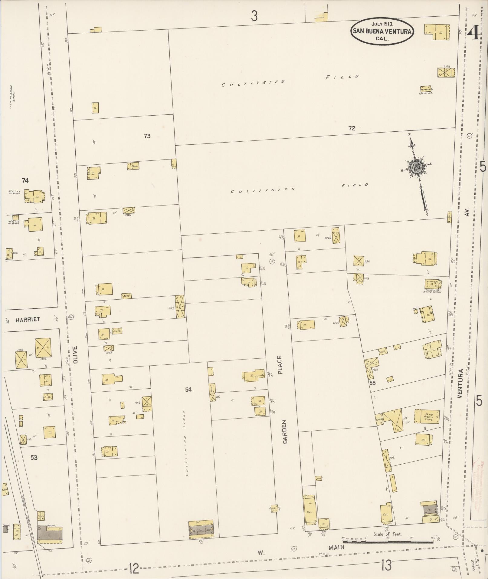 Sanborn Fire Insurance Map from San Buenaventura, Ventura County, California (1910), Sheet #0004 - Complete Map Set gallery image, historic Sanborn map, vintage wall art, California California