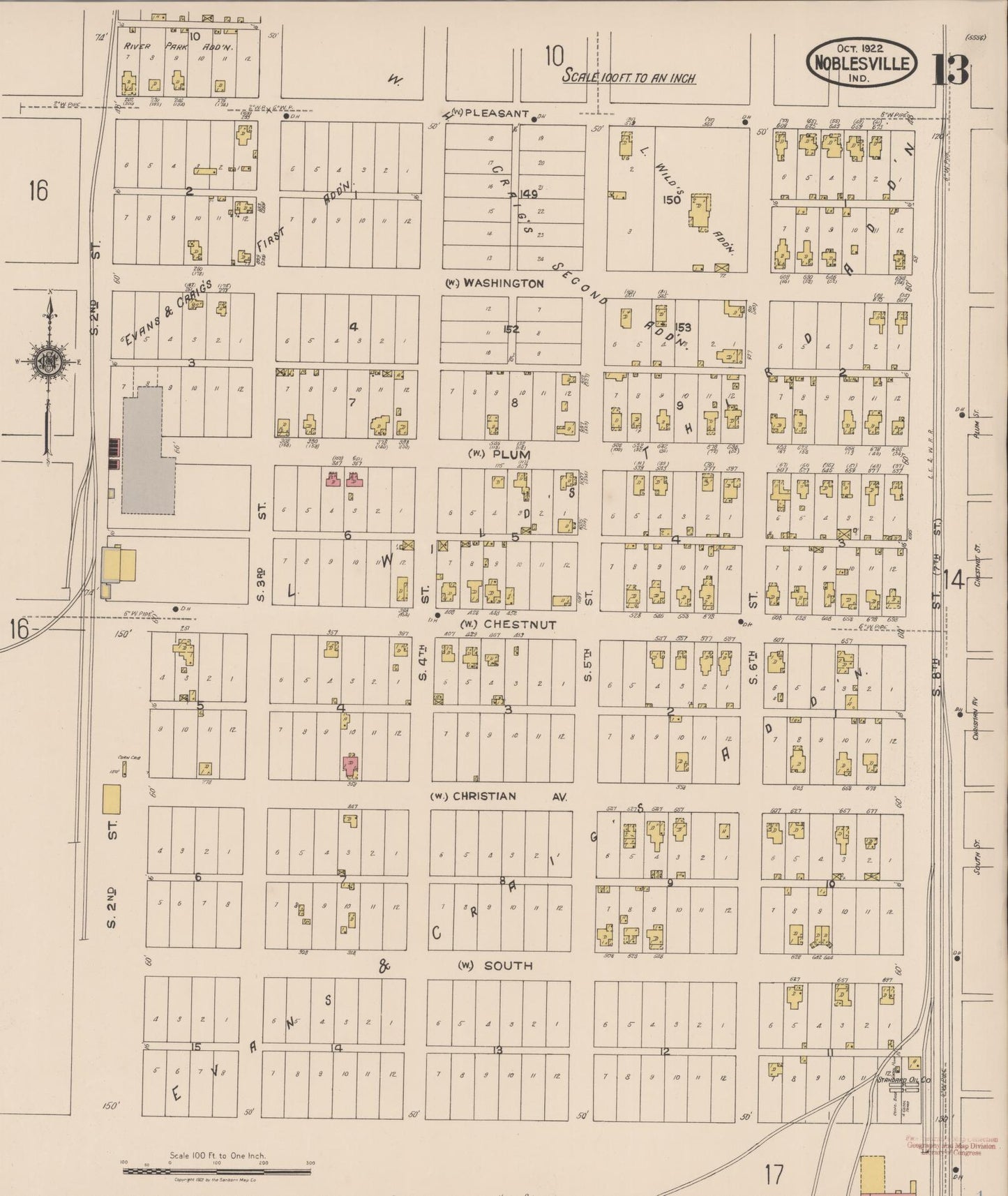 Sanborn Fire Insurance Map from Noblesville, Hamilton County, Indiana (1922), Sheet #0013 - Complete Map Set gallery image, historic Sanborn map, vintage wall art, Indiana Indiana