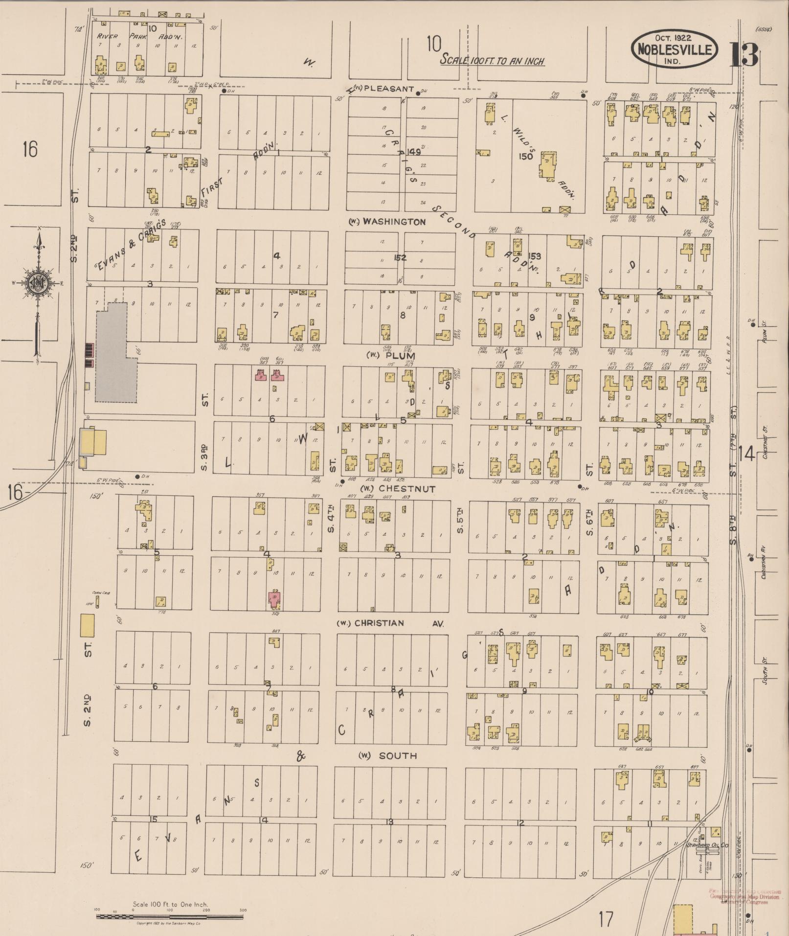 Sanborn Fire Insurance Map from Noblesville, Hamilton County, Indiana (1922), Sheet #0013 - Complete Map Set gallery image, historic Sanborn map, vintage wall art, Indiana Indiana