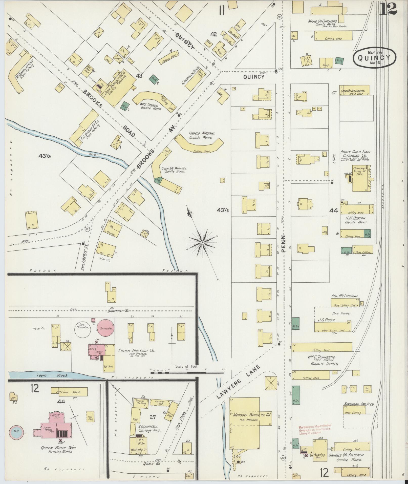 Sanborn Fire Insurance Map from Quincy, Norfolk County, Massachusetts (1896), Sheet #0012 - Historic Sanborn Fire Insurance Map Print, vintage old map wall art, antique decor, genealogy gift, Massachusetts Massachusetts map