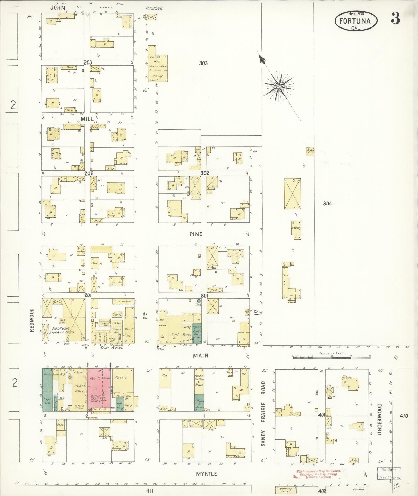 Sanborn Fire Insurance Map from Fortuna, Humboldt County, California (1900), Sheet #0003 - Historic Sanborn Fire Insurance Map Print, vintage old map wall art, antique decor, genealogy gift, California California map