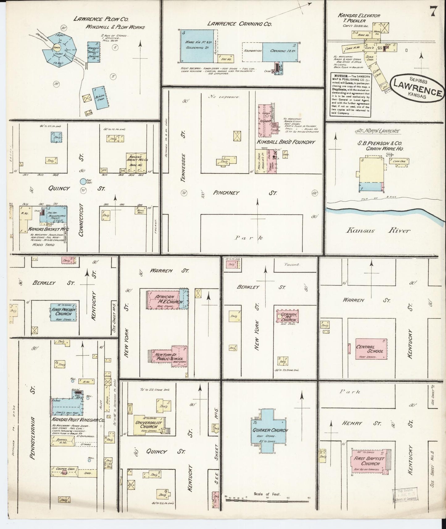 Sanborn Fire Insurance Map from Lawrence, Douglas County, Kansas (1883), Sheet #0007 - Complete Map Set gallery image, historic Sanborn map, vintage wall art, Kansas Kansas