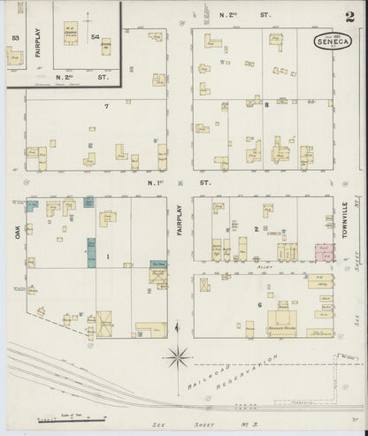 Sanborn Fire Insurance Map from Seneca, Oconee County, South Carolina (1889), Sheet #0002 - Complete Map Set gallery image, historic Sanborn map, vintage wall art, South Carolina South Carolina
