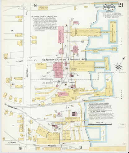 Sanborn Fire Insurance Map from New Bern, Craven County, North Carolina (1908), Sheet #0021 - Historic Sanborn Fire Insurance Map Print, vintage old map wall art, antique decor, genealogy gift, North Carolina North Carolina map