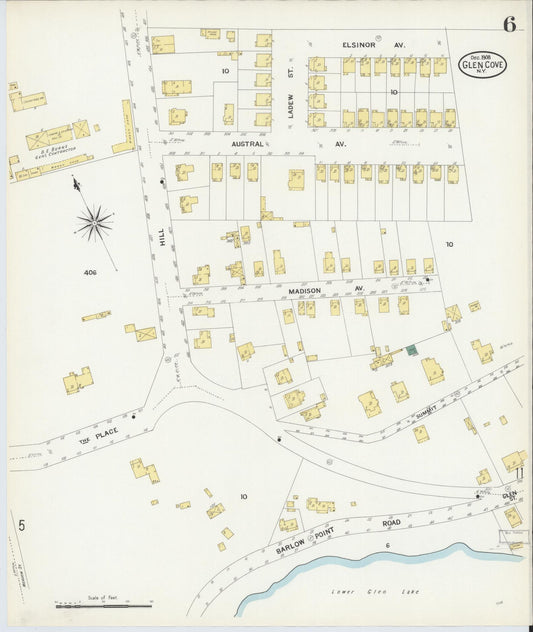 Sanborn Fire Insurance Map from Glen Cove, Nassau County, New York (1908), Sheet #0006 - Historic Sanborn Fire Insurance Map Print, vintage old map wall art, antique decor, genealogy gift, New York New York map
