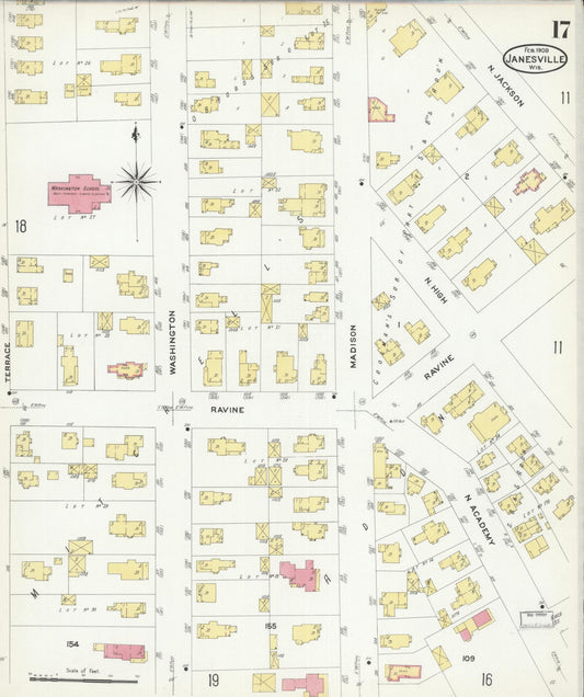 Sanborn Fire Insurance Map from Janesville, Rock County, Wisconsin (1909), Sheet #0017 - Historic Sanborn Fire Insurance Map Print, vintage old map wall art, antique decor, genealogy gift, Wisconsin Wisconsin map