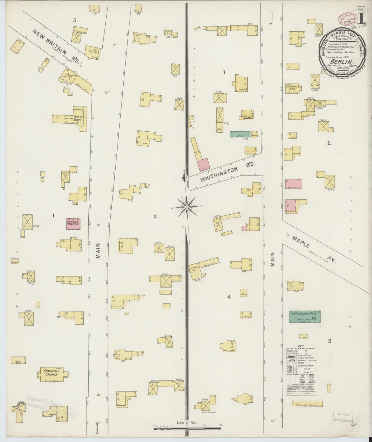 Sanborn Fire Insurance Map from Berlin, Hartford County, Connecticut (1895), Sheet #0001 - Complete Map Set gallery image, historic Sanborn map, vintage wall art, Connecticut Connecticut