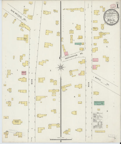Sanborn Fire Insurance Map from Berlin, Hartford County, Connecticut (1895), Sheet #0001 - Complete Map Set gallery image, historic Sanborn map, vintage wall art, Connecticut Connecticut