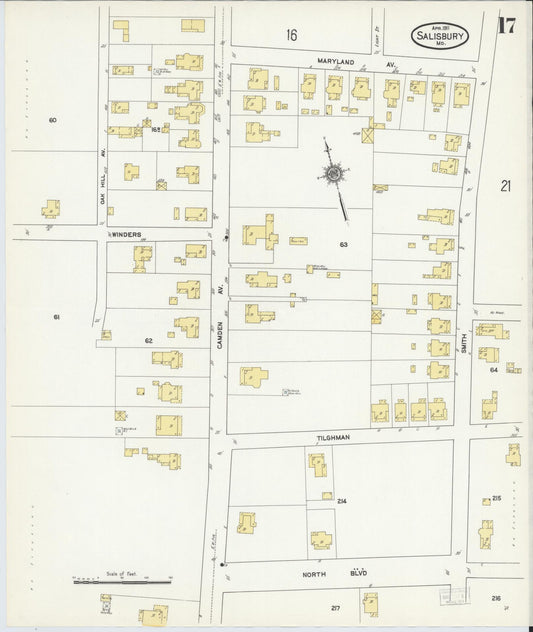 Sanborn Fire Insurance Map from Salisbury, Wicomico County, Maryland (1911), Sheet #0017 - Historic Sanborn Fire Insurance Map Print, vintage old map wall art