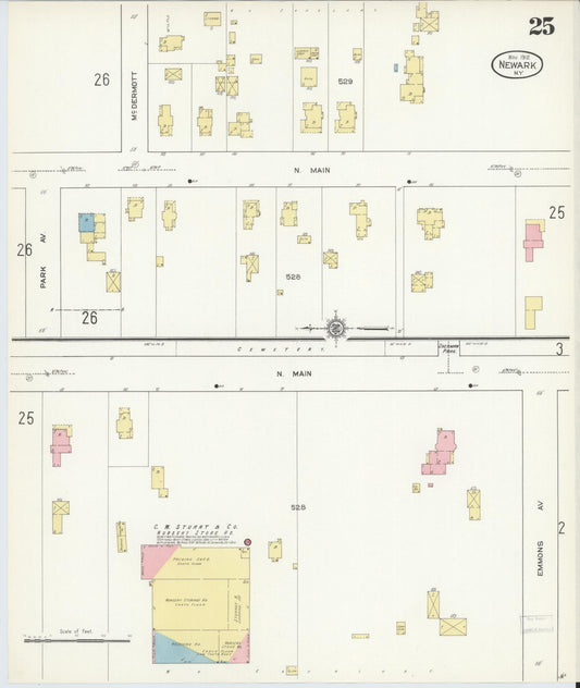 Sanborn Fire Insurance Map from Newark, Wayne County, New York (1912), Sheet #0025 - Historic Sanborn Fire Insurance Map Print, vintage old map wall art, antique decor, genealogy gift, New York New York map