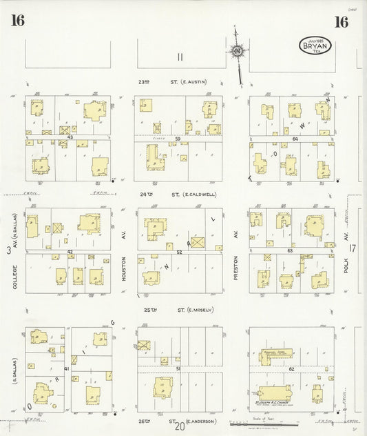Sanborn Fire Insurance Map from Bryan, Brazos County, Texas (1925), Sheet #0016 - Historic Sanborn Fire Insurance Map Print, vintage old map wall art, antique decor, genealogy gift, Texas Texas map