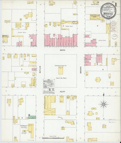 Sanborn Fire Insurance Map from Manning, Clarendon County, South Carolina (1900), Sheet #0001 - Complete Map Set gallery image, historic Sanborn map, vintage wall art, South Carolina South Carolina