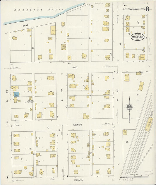Sanborn Fire Insurance Map from Momence, Kankakee County, Illinois (1913), Sheet #0008 - Historic Sanborn Fire Insurance Map Print, vintage old map wall art, antique decor, genealogy gift, Illinois Illinois map
