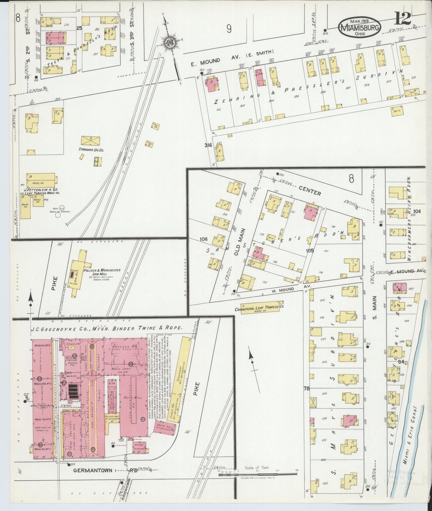 Sanborn Fire Insurance Map from Miamisburg, Montgomery County, Ohio (1919), Sheet #0012 - Complete Map Set gallery image, historic Sanborn map, vintage wall art, Ohio Ohio