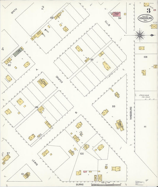 Sanborn Fire Insurance Map from Kingsburg, Fresno County, California (1907), Sheet #0003 - Historic Sanborn Fire Insurance Map Print, vintage old map wall art, antique decor, genealogy gift, California California map