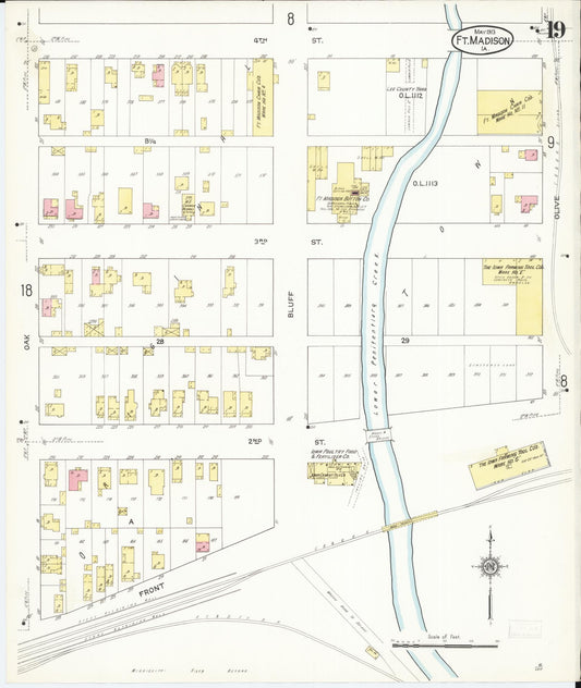 Sanborn Fire Insurance Map from Fort Madison, Lee County, Iowa (1913), Sheet #0019 - Historic Sanborn Fire Insurance Map Print, vintage old map wall art