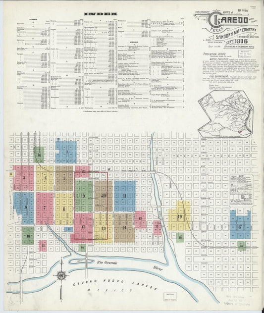 Sanborn Fire Insurance Map from Laredo, Webb County, Texas (1916), Sheet #0001 - Complete Map Set gallery image, historic Sanborn map, vintage wall art, Texas Texas